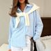 Women's Long-Sleeved Cardigan Jacket With Stripes, Suitable For Autumn And Winter_ecoleips.com