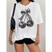 European Size Women's Oversized Casual Top Pure Cotton Leopard Print Cherry Graphic EZwear_ecoleips.com