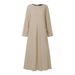 ZANZEA Spring Summer Loose Long Dress For Woman Cotton Linen O-Neck Long Sleeve Side Slit Solid Color Dresses Baggy Robes Femme_ecoleips.com