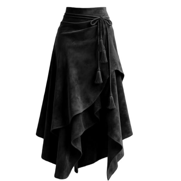 K Maillard Colored Midi Skirt For Women With Irregular Straps To Show Off Thinness, A-line Mid Length Umbrella Skirt_ecoleips.com