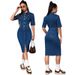 plus Size Women's Denim Collared Short Sleeve Dress Mid-Length Slit Spring/Summer Fashion Direct from the Factory_ecoleips.com