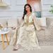 Women's Clothing Modest Abaya Dress Plus Size Modest Abaya Dress – Elegant Long Sleeve Dubai-Style Kaftan With Gilded Buttons & Flared Hem (White)_ecoleips.com