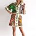 Women's Lapel Single-Breasted Print Three-Quarter Sleeve Casual Dress_ecoleips.com