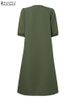 ZANZEA Women V Neck A-line Vestidos Solid Holiday Casual 2024 Summer Dresses Commute Half Sleeve Floral Embroidery Midi Dress_ecoleips.com