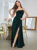 Women's sexy club sequin high slit dark green one-shoulder evening dress for elegant ladies_ecoleips.com