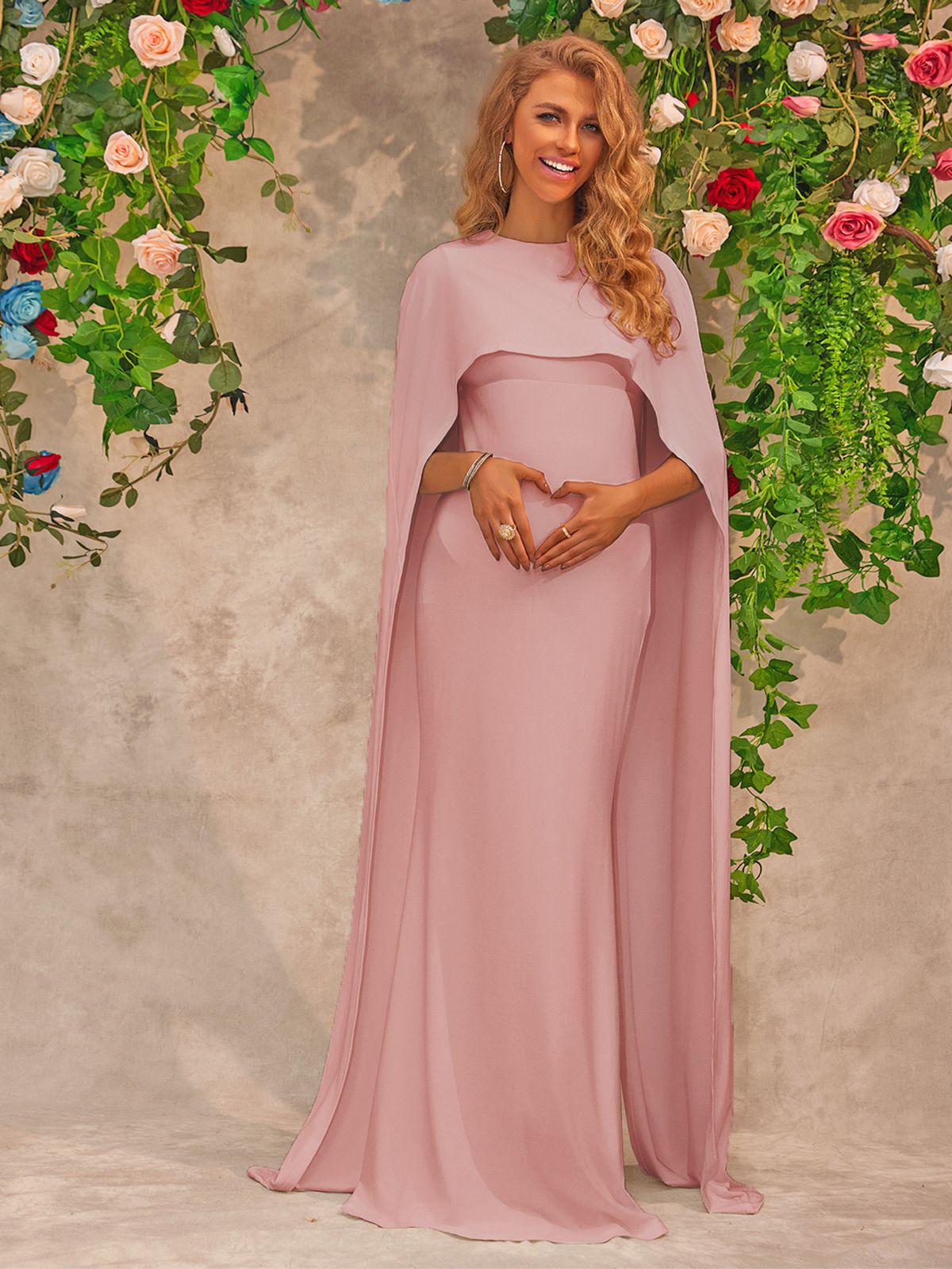 Elegant Maternity Maxi Dress With Tailored Fit - Soft Pink Polyester Fish Hem Dress For Expecting Mothers (Sizes S-XL)_ecoleips.com