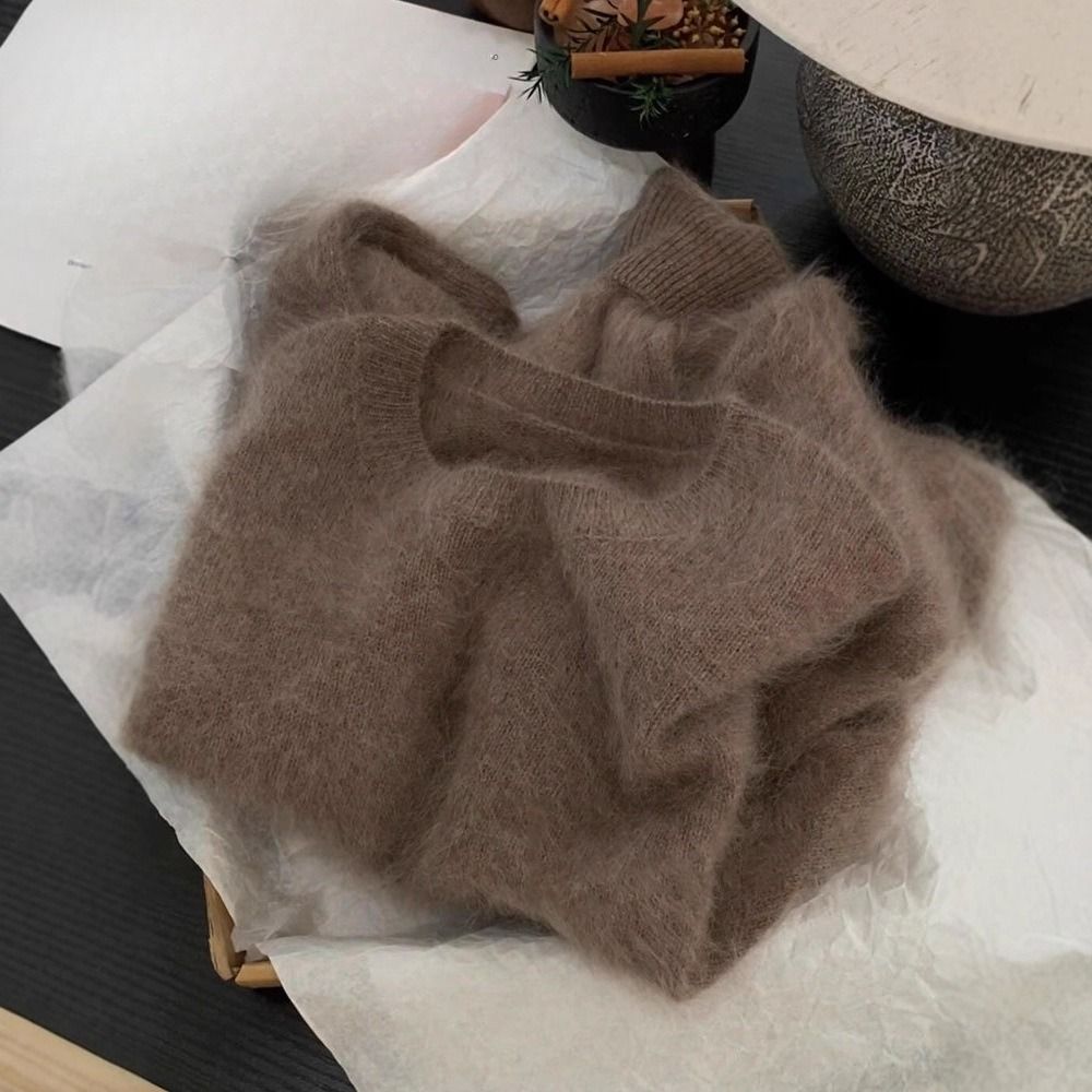 Women's Clothing Women's Camel Colored Mohair Pullover Cashmere Knit Sweater High Quality Top For Autumn Winter_ecoleips.com
