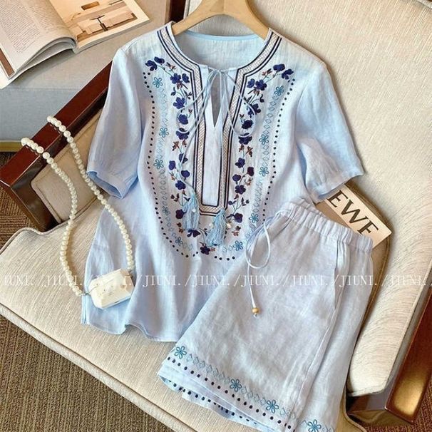 plus Size Spring/Summer Casual Sportswear Set Loose Temperament Sweet Floral Short Sleeve Fashion Youthful_ecoleips.com