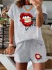 Women’s 2 Piece Outfit Set – Oversized Graphic T-Shirt And Biker Shorts Matching Set, Casual Summer Lounge Tracksuit For Daily Wear-359_ecoleips.com