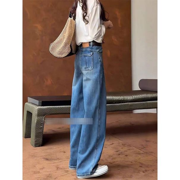 Vintage Blue Wide-Leg Jeans For Women - High Waist Loose Fit Plus Size Denim Pants High-Waist Magic_ecoleips.com