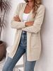 Oatmeal V Neck Pit Rib Knit Cardigan, Loose Lightweight Breathable Soft Skin-touch Pocket Open Front Sweater_ecoleips.com