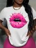 Women's Rock And Roll Steel Nail Lips Print T-Shirt Casual Crew Neck Short Sleeve Top For Summer T-Shirt Women Clothing_ecoleips.com