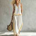 Women's Summer Casual Fashion Color Block Wide Leg Pants Set Sleeveless Two Piece Set European And American Style Trendy Cross Border_ecoleips.com