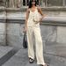 Women’s Clothing Spring And Summer New Design Casual Lace Up Tops High Waist Casual Wide Leg Pants Two Piece Set Women_ecoleips.com