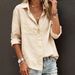Women's European American Style Casual Long Sleeved Cardigan Regular Fit Multiple Colors Pure Cotton Top Shirt_ecoleips.com