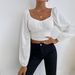 Voya Women's Spring And Summer New Casual Party Vacation Waist Cinched Long Sleeved Women's T-shirt Ultra Short Top_ecoleips.com