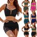 Women's Cross-Over Two-Piece Swimsuit Set Slimming Loose Shorts Solid Color Summer Swimwear_ecoleips.com