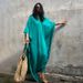 Women's Clothing New Style Rayon Solid Color Blouse Seaside Vacation Long Skirt Loose Blouse Bikini Swimsuit Robe Outer Wear For Women_ecoleips.com