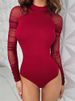 Weird Puss 2025 Mesh Patchwork Bodysuit Sexy Women Sleeve Ruched Skinny Turtleneck Bodycon Elegant Wild Tops Streetwear Outfits_ecoleips.com
