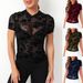 Popular Cross-border Women's Clothing On . In Europe And America: Round-neck, Sexy, Stretchy Mesh See-through_ecoleips.com