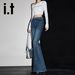 Women's Rhinestone Flared Jeans With A Stylish Design, Slimming, Casual, Versatile, Stretchy, Floor-length Pants_ecoleips.com