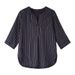 2026 Summer New Korean Fashion Plus Size Crew Neck Striped Shirt Women's Three-Quarter Sleeve Top Loose Casual Shirt_ecoleips.com