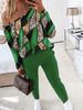 Women's Clothing Casual Pullover Long Sleeve Plus Size Printed Long Sleeve Pullover Jumpsuit Set - Casual Loungewear In Green & Yellow (1XL-5XL)_ecoleips.com