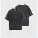 Washed Black Vintage Style Trendy Summer 220g Combed Cotton Back Collar Loose Basic Round Neck High Street T-Shirt_ecoleips.com