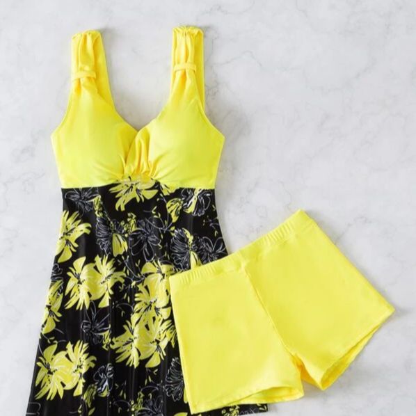 Women's Clothing new fashion sexy tankini long skirt multi color printing ladies split two piece female swimsuit_ecoleips.com