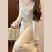 White Knit Dress – Elegant Long Sleeve Maxi Dress For Women, Lace Trim High Waist A-Line Dress, Fall Layering Staple (Beige, Sizes S-Xl)_ecoleips.com