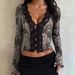 Elegant Women's Lace Trim V-Neck Printed Long Sleeve Knit Cardigan – Stylish & Comfortable_ecoleips.com