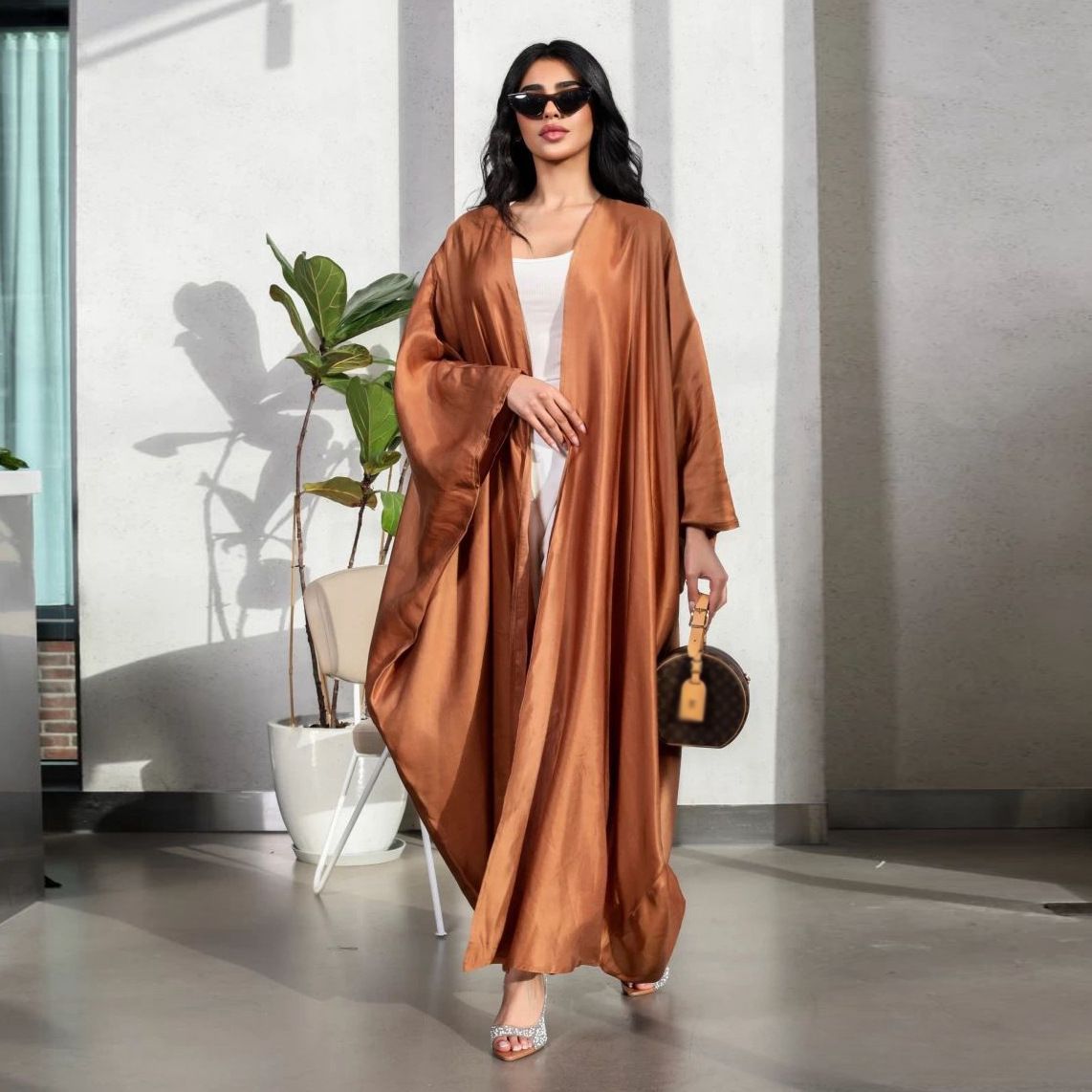 Women's Clothing Women's Solid Color Cardigan Robe Middle East Dubai Style Muslim Fashion Modest Abaya Dress_ecoleips.com