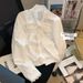 Women's White V Neck Blouse Lace Trimmed Bow Elegant French Design Spring Top_ecoleips.com