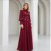 Women's Elegant Rhinestone-Embellished Maxi Dress – Flowy, 3/4 Sleeve, Round Neck (XS-3XL, Red & White)_ecoleips.com
