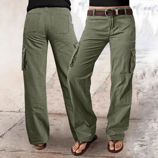 Women's Retro High-Waisted Wide-Leg Stretchy Denim Work Pants with Multiple Pockets Straight Leg for American Markets_ecoleips.com