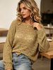 Khaki Boat Neck Hollow Pit Rib Knit Sweater, Loose Lightweight Breathable Micro Hole Soft Skin-touch Long Sleeve Pullover_ecoleips.com