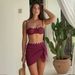 Burgundy Strapless Bikini Two Piece Swimsuit Set American Style For Women New Design_ecoleips.com