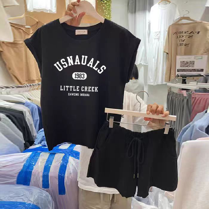 Women's Clothing Plus Size Casual Fashion Sportswear Set Sleeveless Top And Shorts Two-Piece Trendy Summer Outfit_ecoleips.com