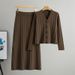 Elegant Knit Sweater & Skirt Set - Slim Fit Cardigan With Knee-Length Pencil Skirt (Brown, Beige, Black, Nude, Gray) - One Size Fits Most_ecoleips.com