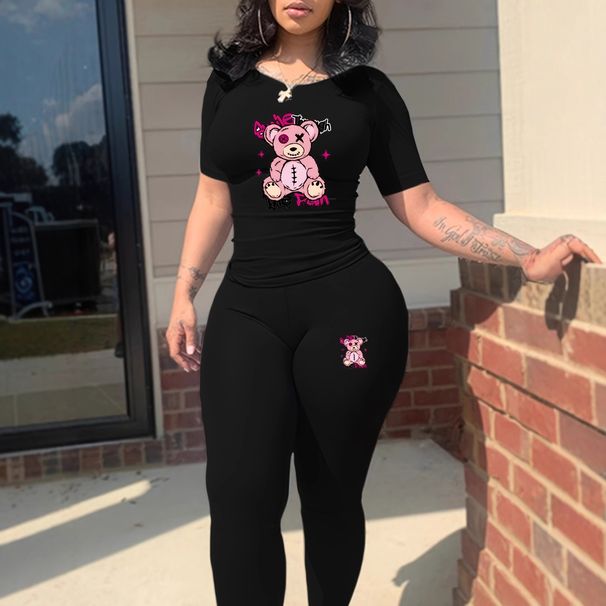 Women's Fashion Tight-Fitting T-Shirt And Pants Set Short-Sleeved Clothing Outfit For Women_ecoleips.com