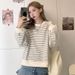 Sweatshirt For Autumn Loose Design Striped Top, Crew Neck Pullover, Long Sleeve T-Shirt_ecoleips.com