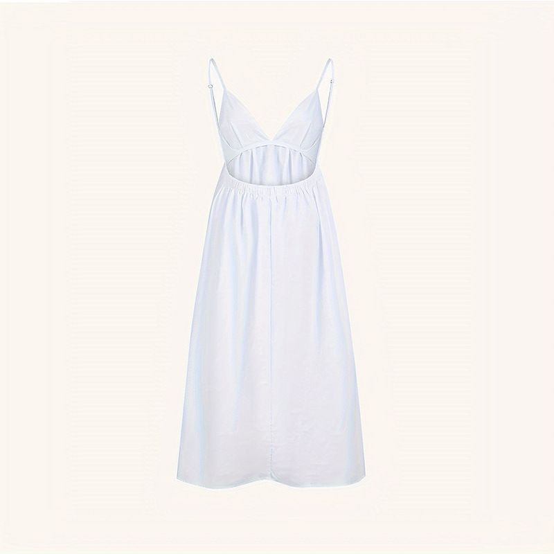Women's Elegant Backless V-Neck Sleeveless Dress Solid Color European And American Style Summer New Arrival Sexy Clothing_ecoleips.com