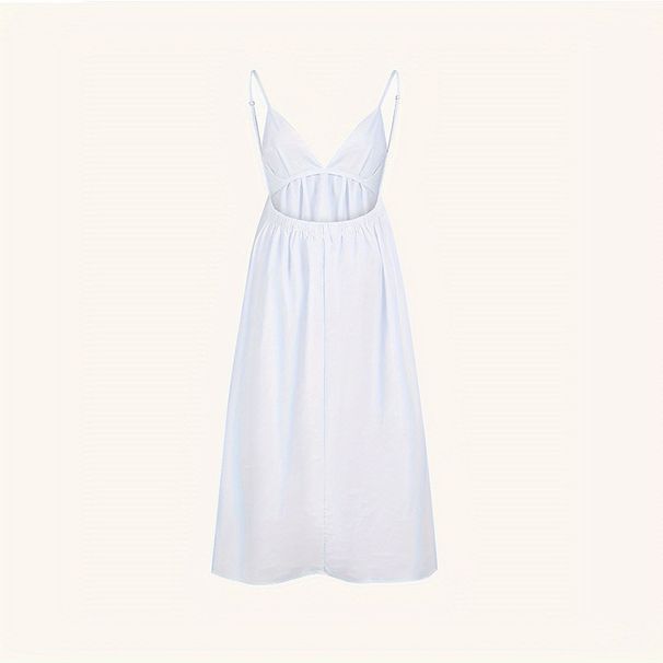 Women's Elegant Backless V-Neck Sleeveless Dress Solid Color European And American Style Summer New Arrival Sexy Clothing_ecoleips.com