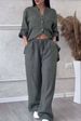Casual Cotton And Linen Solid Color Shirt Drawstring Wide Leg Pants Set_ecoleips.com