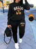 Women's Autumn And Winter Hip-hop Casual Street HELLO Bear Cartoon Pattern Printed Round Neck Sports Shirt+sports Pants Set-575_ecoleips.com