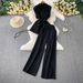 Women's Clothing Premium Gray Suit Set For Women V Neck Double Breasted Vest Sleeveless Belted Top High Waisted Slim Fit Wide Leg Trousers_ecoleips.com