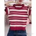 Vintage Stripe 3d Effect Short Sleeve Knit Top For Women, Breathable Polyester Blend Casual Crewneck Shirt, Office & Daily Wear_ecoleips.com