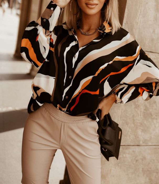Women's Clothing Printed Shirts Loose Women's Clothing Button Long Sleeved Casual Shirts Women's Tops_ecoleips.com