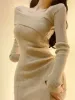 Summer Women Long Sleeve Dress Slim Knitting Female Clothes Streetwear Vacation Casual Soft Sweet Sexy Korea Fashion Dress_ecoleips.com