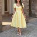 Elegant Puff Sleeve A-Line Dress Women's Clothing Flattering Silhouette American Style Spring Summer_ecoleips.com